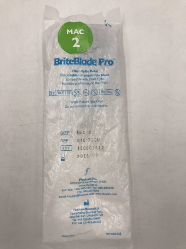 Flexicare 040-712U BriteBlade Pro Fiber Optic Metal Disposable Laryngoscope Blade MAC 2 (X)