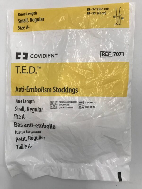 Covidien 7071 T.E.D. Anti-Embolism Stockings Knee Length Small Regular Size A-