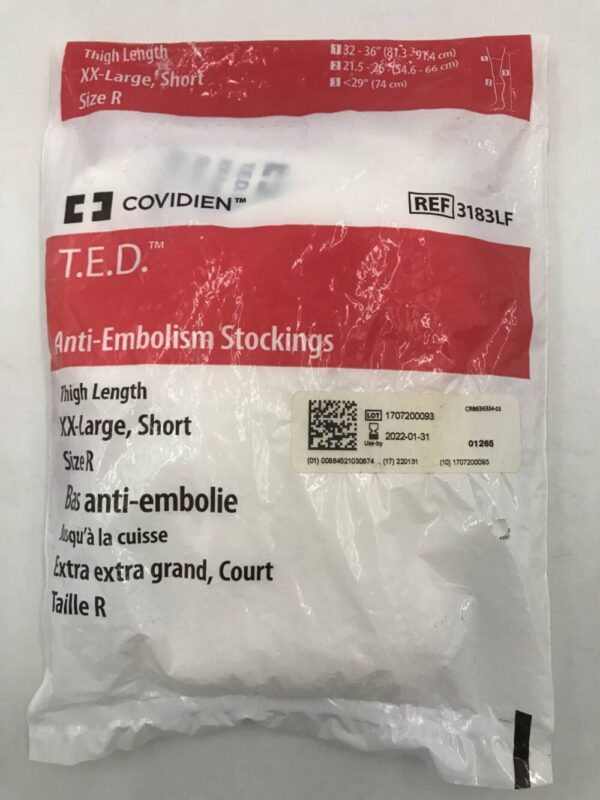 Covidien 3183LF T.E.D. Anti-Embolism Stockings Thigh Length XX-Large Short Size R (X)
