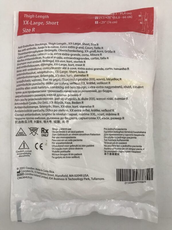 Covidien 3183LF T.E.D. Anti-Embolism Stockings Thigh Length XX-Large Short Size R (X)