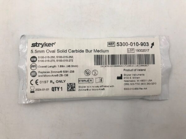 STRYKER 5300-010-903 Oval Solid Carbide Bur Medium 5.5mm