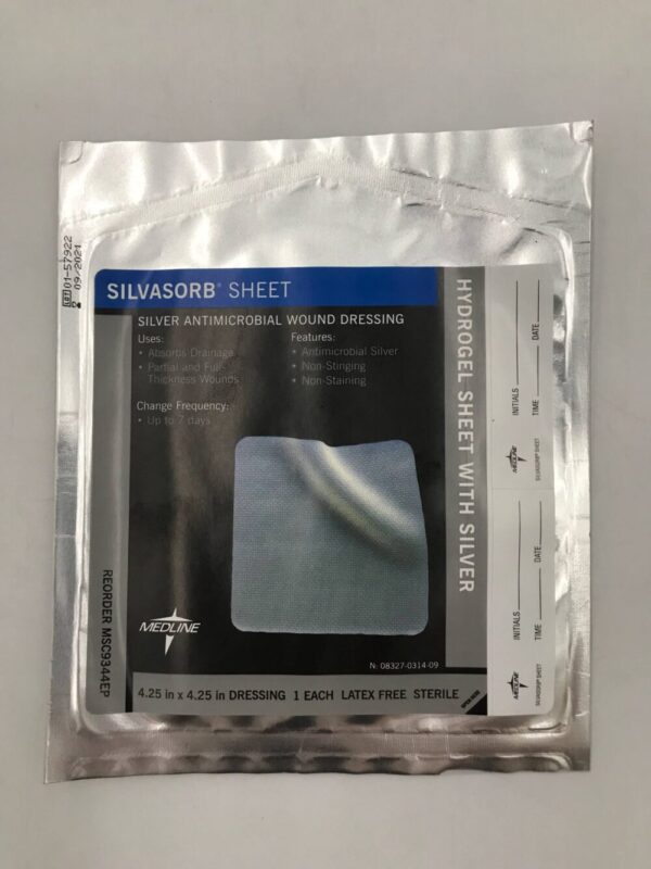 MEDLINE MSC9344EP Silvasorb Sheet Silver Antimicrobial Wound Dressing 4.25in x 4.25in (X)