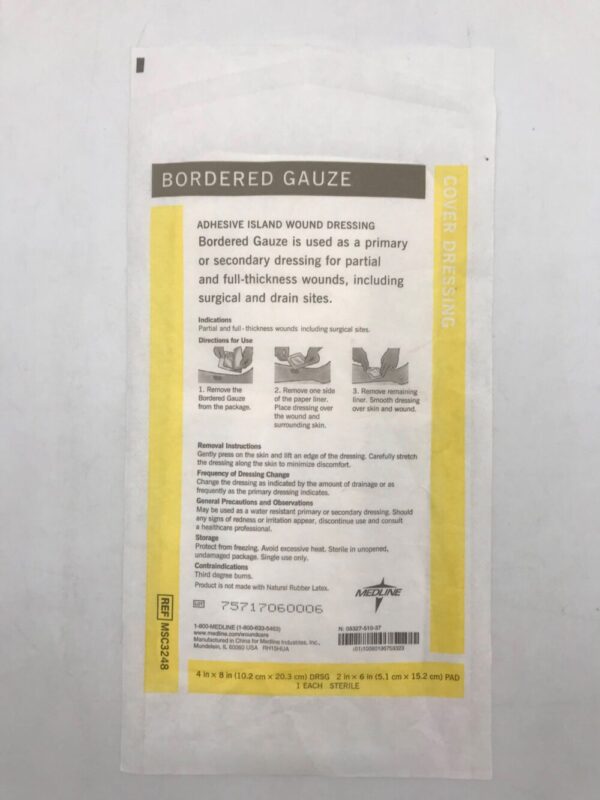 MEDLINE MSC3248 Bordered Gauze Adhesive Island Wound Dressing 4in x 8in