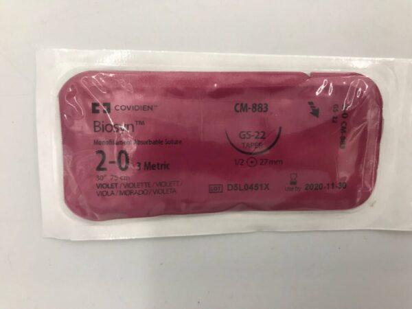 Covidien CM-883 Biosyn Monofilament Absorbable Suture 2-0 3 Metric 30" GS-22 Taper 27mm (X)