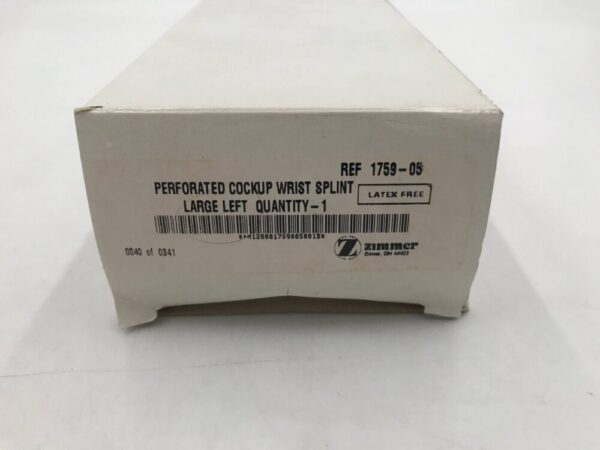 Zimmer 1759-05 Perforated Cockup Wrist Splint Large Left