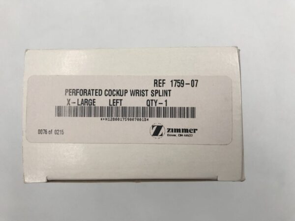 Zimmer 1759-07 Perforated Cockup Wrist Splint X-Large