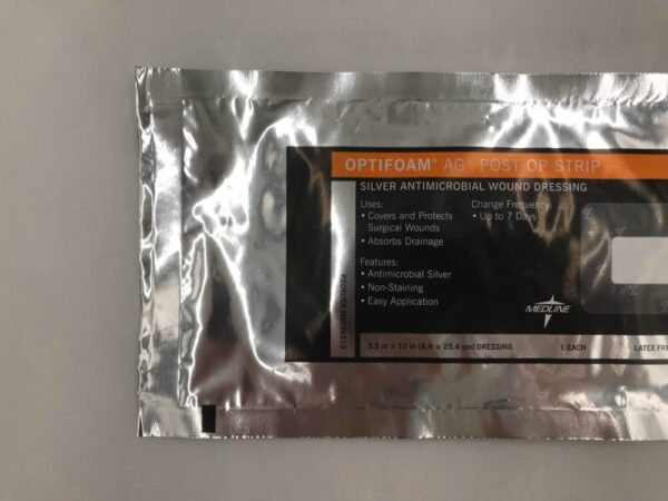 MEDLINE MSC96310 OptiFoam AG+Post-Op Strip Silver Antimicrobial Wound Dressing 3.5in x 10in (X)