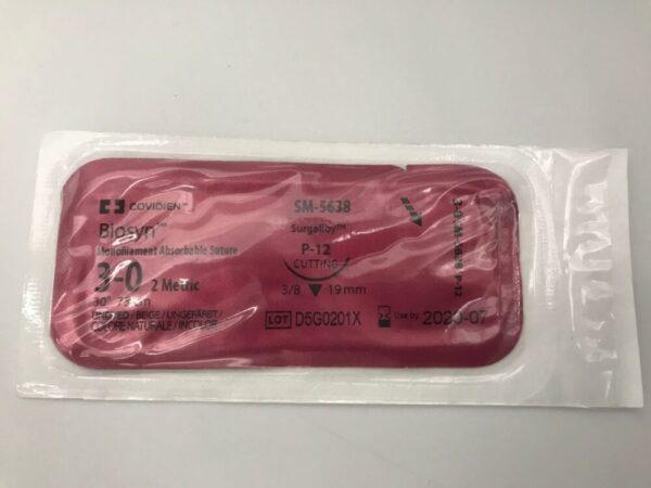 Covidien SM-5638 Biosyn Monofilament Absorbable Suture 3-0 2 Metric 30" P-12 Cutting 19mm (X)