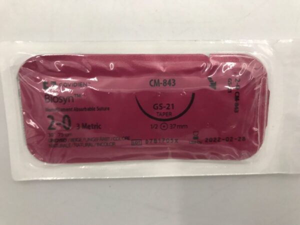 Covidien CM-843 Biosyn Monofilament Absorbable Suture 2-0 3 Metric 30" GS-21 Taper 37mm (X)