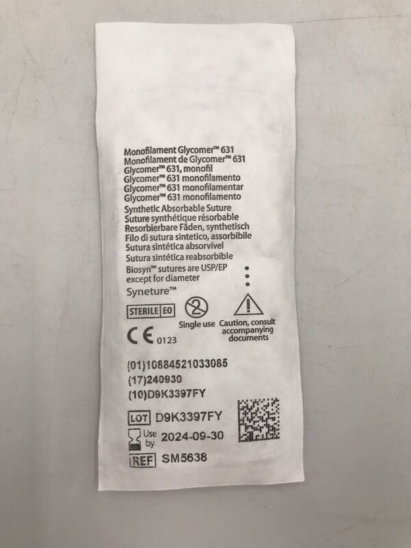 Covidien SM-5638 Biosyn Monofilament Absorbable Suture 3-0 2 Metric 30" Edgellant P-12 Cutting 19mm