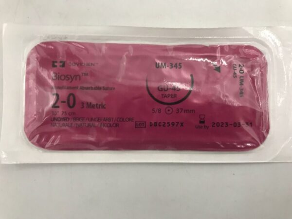 Covidien UM-345 Biosyn Monofilament Absorbable Suture 2-0 3 Metric 30" GU-45 Taper 37mm (X)
