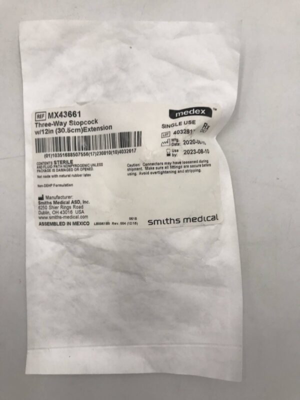 SMITHS MEDICAL MX43661 Medex Three-Way Stopcock w/12in Extension (X)