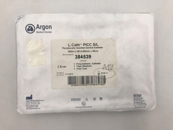 ARGON MEDICAL 384539 L-Cath PICC S/L Peripherally Inserted Central Catheter 26G, 0.60mm x 30cm (X)