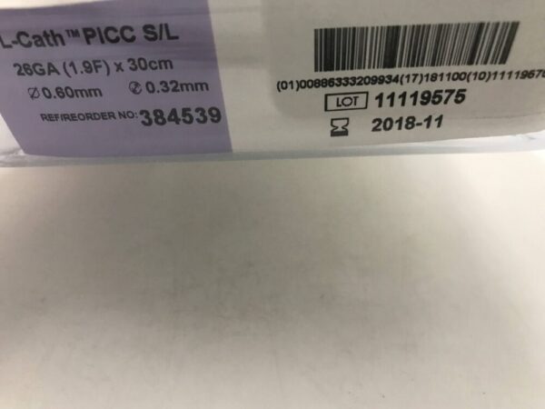 ARGON MEDICAL 384539 L-Cath PICC S/L Peripherally Inserted Central Catheter 26G, 0.60mm x 30cm (X)