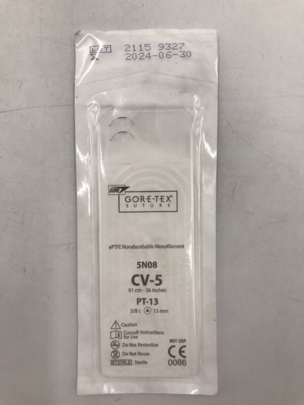 Gore 5N08 Gore-Tex Suture ePTFE Nonabsorbable Monofilament CV-5 36cm PT-13 13mm