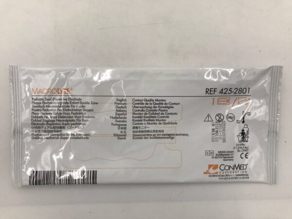 ConMed 425-2801 Macrolyte Pediatric Dual Dispersive Electrode 25-80lbs. (X)