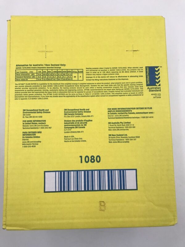 3M 312-1080 Classic Ear Plugs Yellow (290/Box)