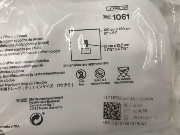 3M 1061 Steri-Drape Medium Drape with Incise Film and Pouch 130cm x 130cm (51" x 51") (X)