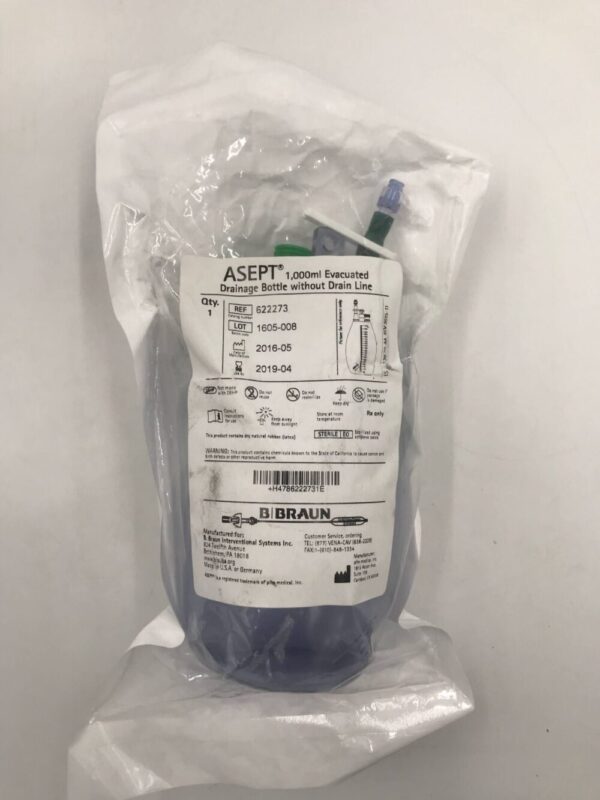 Braun 622273 Asept Evacuated Drainage Bottle w/o Drain Line 1,000mL (X)