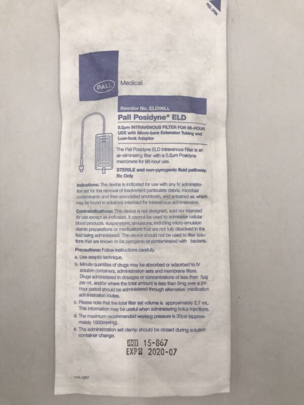PALL Medical ELD96LL Pall Posidyne ELD 0.2µm Intravenous Filter for 96-Hour (X)