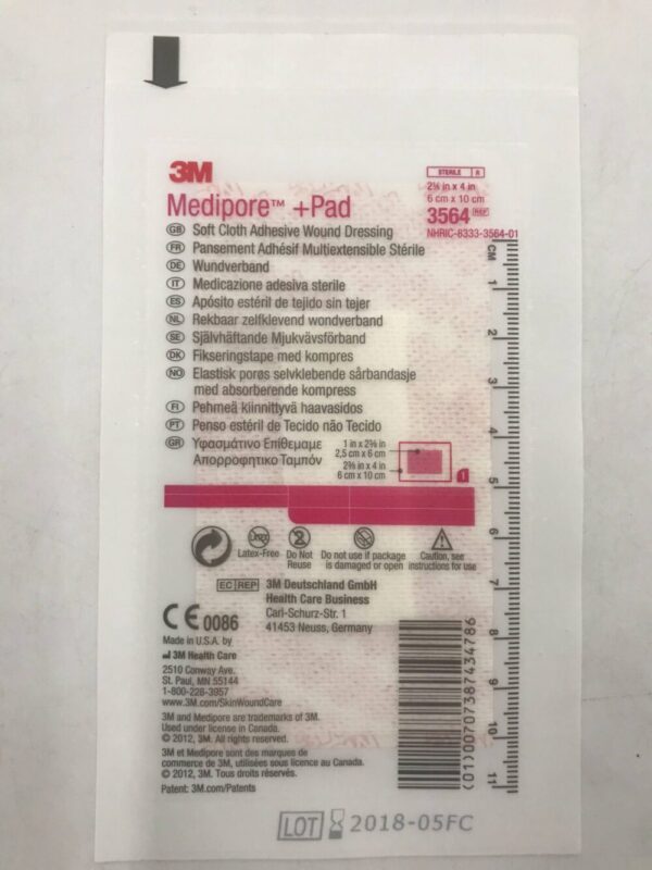 3M 3564 Medipore +Pad Soft Cloth Adhesive Wound Dressing 2 3/8in x 4in (10/Pack)(X)