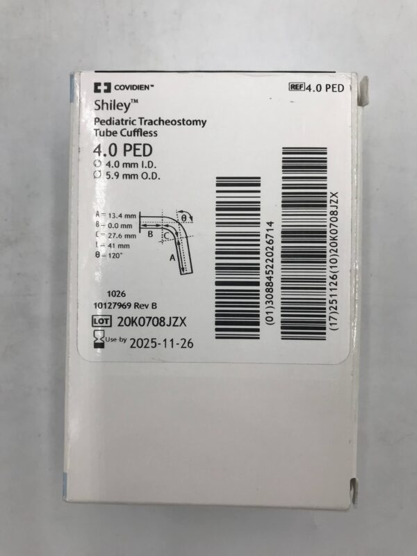 COVIDIEN 4.0 PED Shiley Pediatric Tracheostomy Tube Cuffless 4mm x  5.9mm
