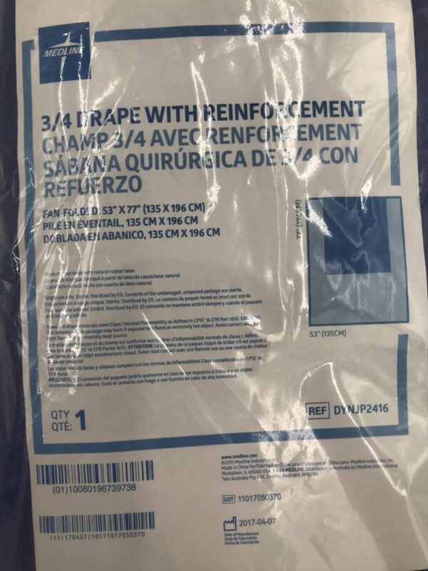 MEDLINE DYNJP2416 (3/4)Drape w/ Reinforcement 77in x 53in