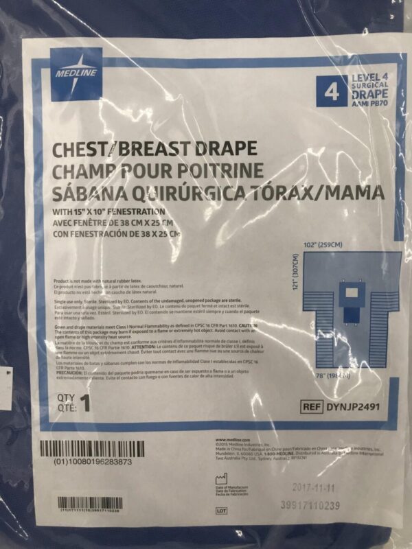 MEDLINE DYNJP2491 Chest/Breast Surgical Drape Level 4, 121" x 102"x 78"