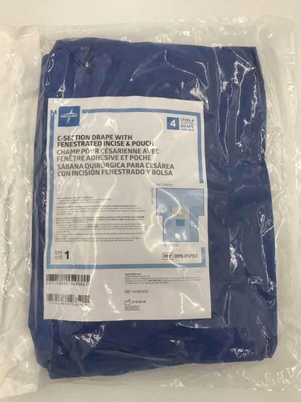 MEDLINE DYNJP6102 C-Section Drape w/ Fenestrated Incise & Pouch Level 4 Surgical Drape, 102"x121"x78"