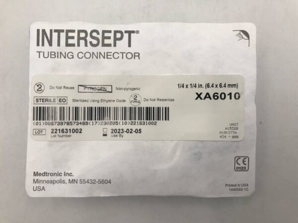 Medtronic XA6010 Intersept Tubing Connector 1/4 x 1/4in (6.4 x 6.4mm) (X)