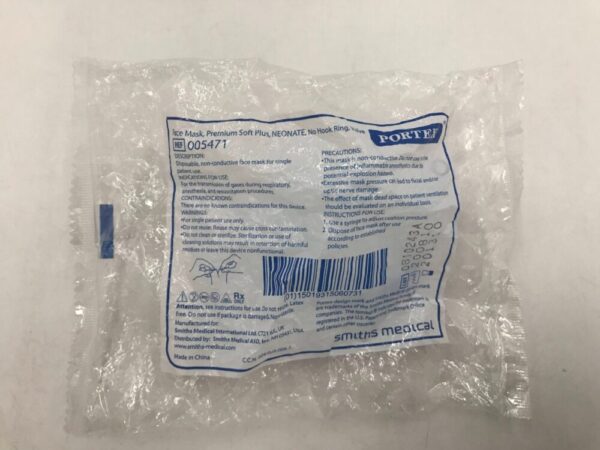 SMITHS MEDICAL 005471 Portex Face Mask, Premium Soft Plus, Neonate No Hook Ring, Valve