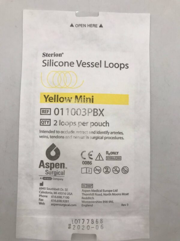 Aspen Surgical 011003PBX Sterion Silicone Vessel Loops Yellow Mini 2 Loops per pouch (X)