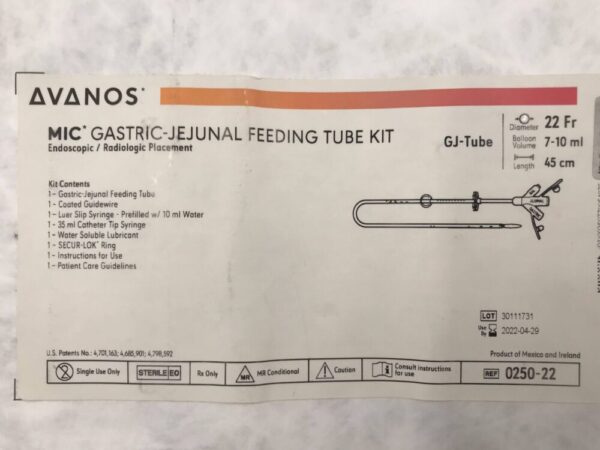 Avanos 0250-22 MIC* Gastric-Jejunal Feeding Tube Kit GJ-Tube 22Fr (X)