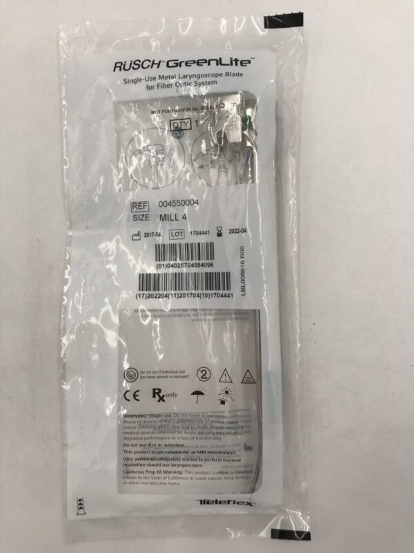 TELEFLEX 004550004 Rusch GreenLite Metal Laryngoscope Blade MILL4 (X)