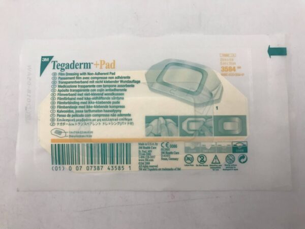 3M 3584 Tegaderm +Pad Film dressing with Non-Adherent Pad 2-3/8in x 4in (25/Lot) (X)