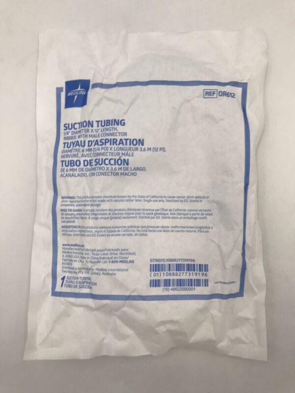 MEDLINE OR612 Suction Tubing 1/4" Diam. x 12' Length, Ribbed with Male Connector