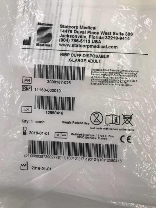 STATCORP 11160-000010 SoftCheck NIBP Cuff-Disposable X-Lg Adult 35-44cm (X)