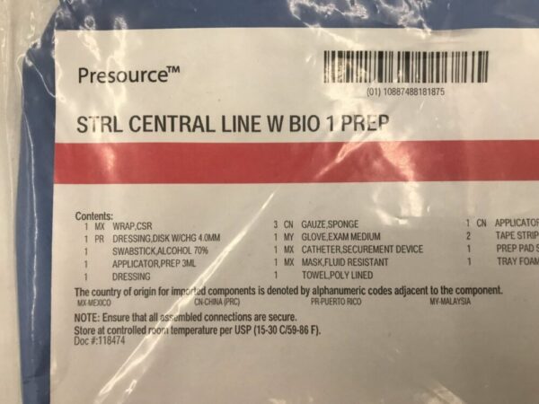 Cardinal Health 20-9993B STRL Central Line with Bio 1 Prep (10/Pack) (X)