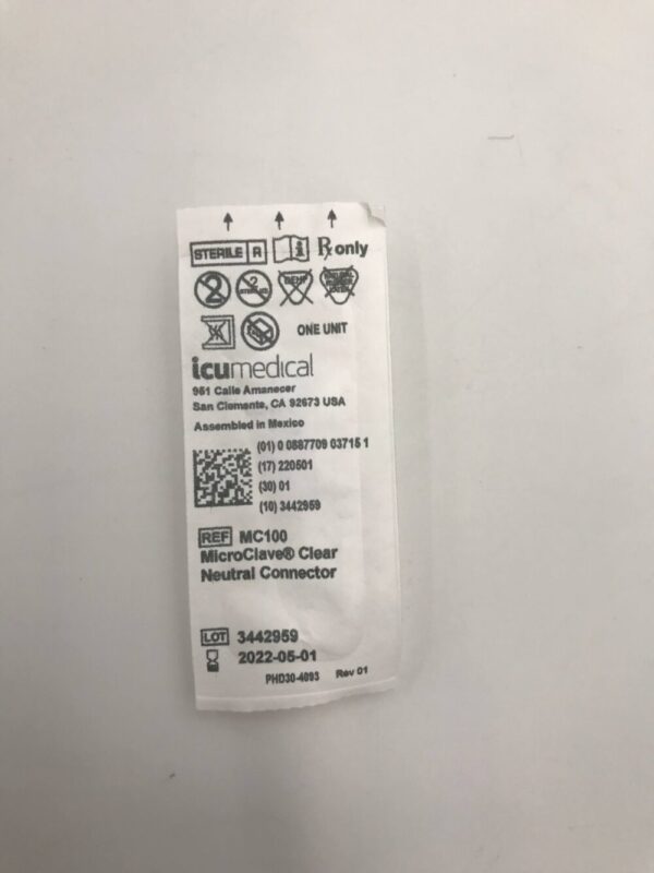 ICU MEDICAL MC100 MicroClave Clear Neutral Connector (50/Bag)(X)