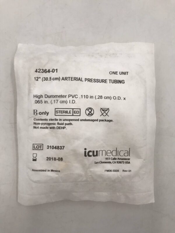 ICU MEDICAL 42364-01 Arterial Pressure Tubing High Durometer PVC 12in x .110in x .065in(X)