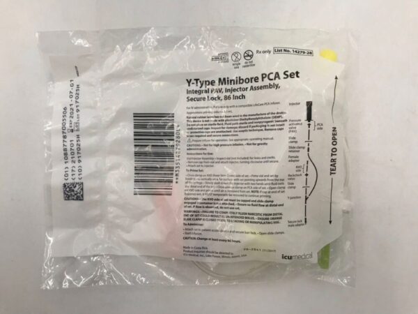 ICU MEDICAL 14279-28 Y-Type Minibore PCA Set Integral PAV Injector Assembly Secure Lock 86in (X)