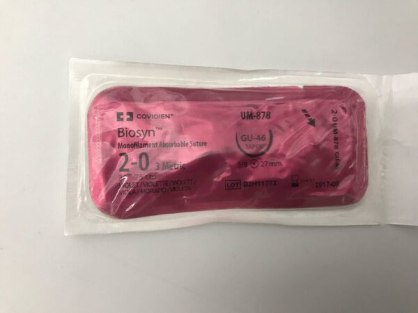 Covidien UM-878 Biosyn Monofilament Absorbable Suture 2-0 3 Metric 30" GU-46 Taper 27mm (X)