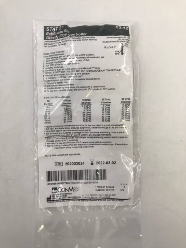 ConMed S2-12 Extension Set Gravity Flow Controller 12" Length (X)