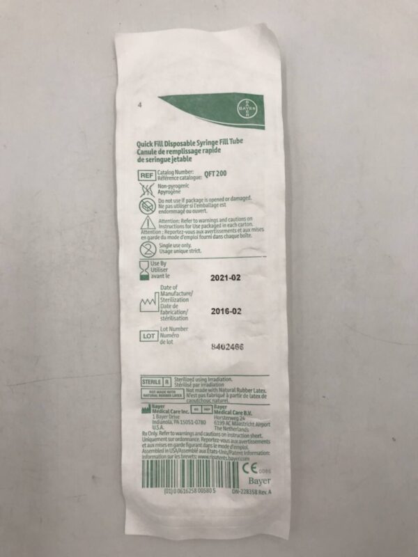 BAYER MEDICAL QFT200 Quick Fill Disposable Syringe Fill Tube (X)