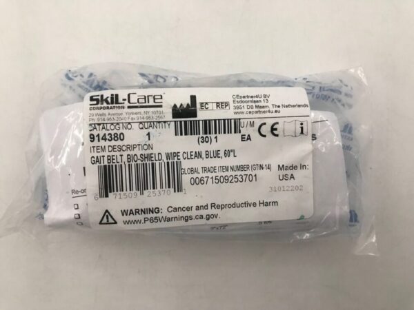 SKIL-CARE 914380 Gait Belt, Bio-Shield, Wipe Clean, Blue 60"L