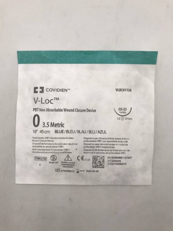 COVIDIEN VL0CN1126 V-Loc PBT Non Absorbable Wound Closure Device 0, 18in Blue, GS-22 (X)