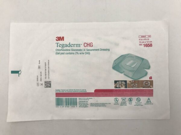 3M 1658 Tegaderm CHG Chlorhexidine Gluconate I.V. Securement Dressing 4in x 4-3/4in (X)