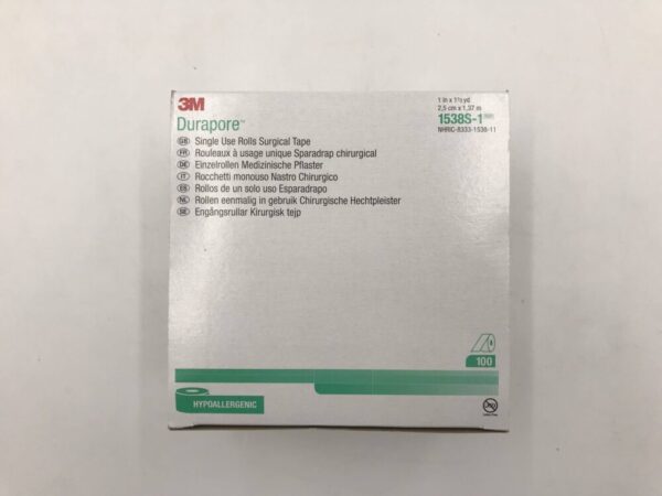 3M 1538S-1 Durapore Single Use Rolls Surgical Tape Hypoallergenic 1/2in x 1-1/2yd (100/Box) (X)