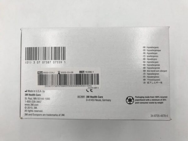 3M 1538S-1 Durapore Single Use Rolls Surgical Tape Hypoallergenic 1/2in x 1-1/2yd (100/Box) (X)