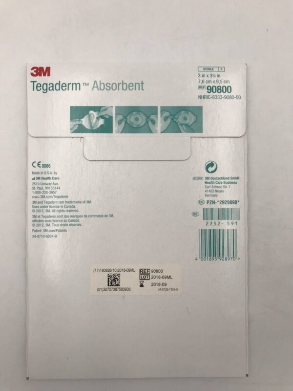 3M 90800 Tegaderm Absorbent Clear Acrylic Dressing 3in x 3-3/4in (5/PKG) (X)